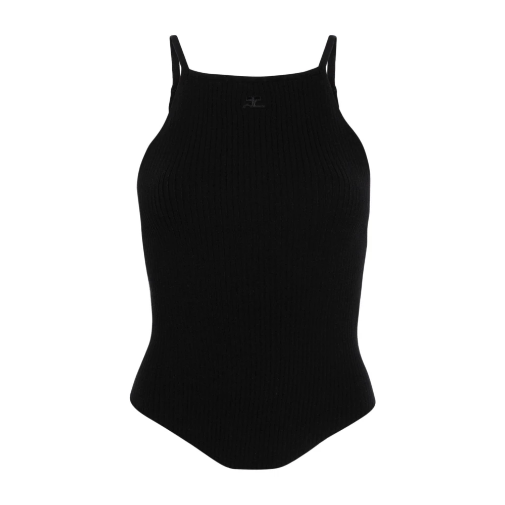 Courrèges Zwarte Geribbelde Gebreide Top Black Dames