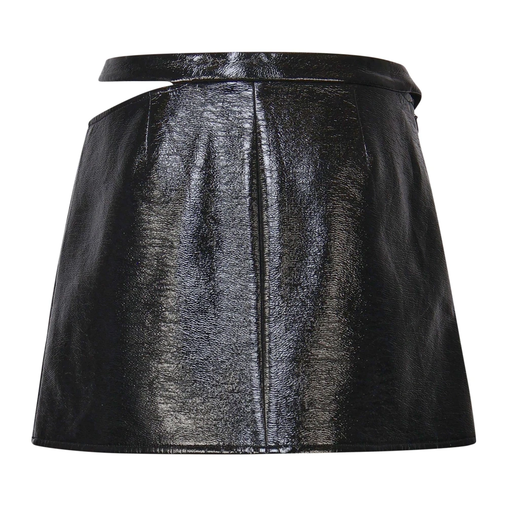 Courrèges Zwarte Glanzende Mini Rok Zijkant Uitsnijding Black Dames