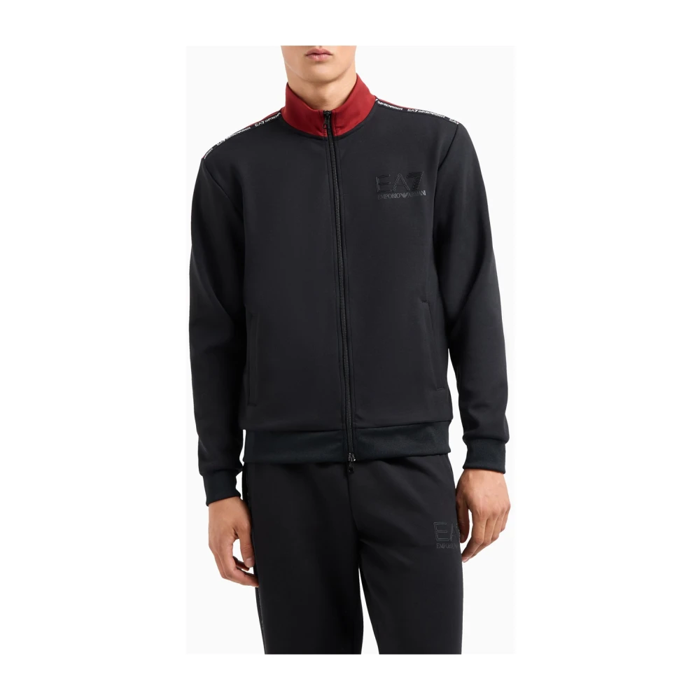 Emporio Armani EA7 Zwarte Zip Sweater Moderne Stijl Black Heren