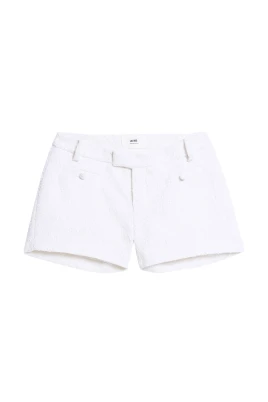 Avslappnad Vit Ull Mini Shorts