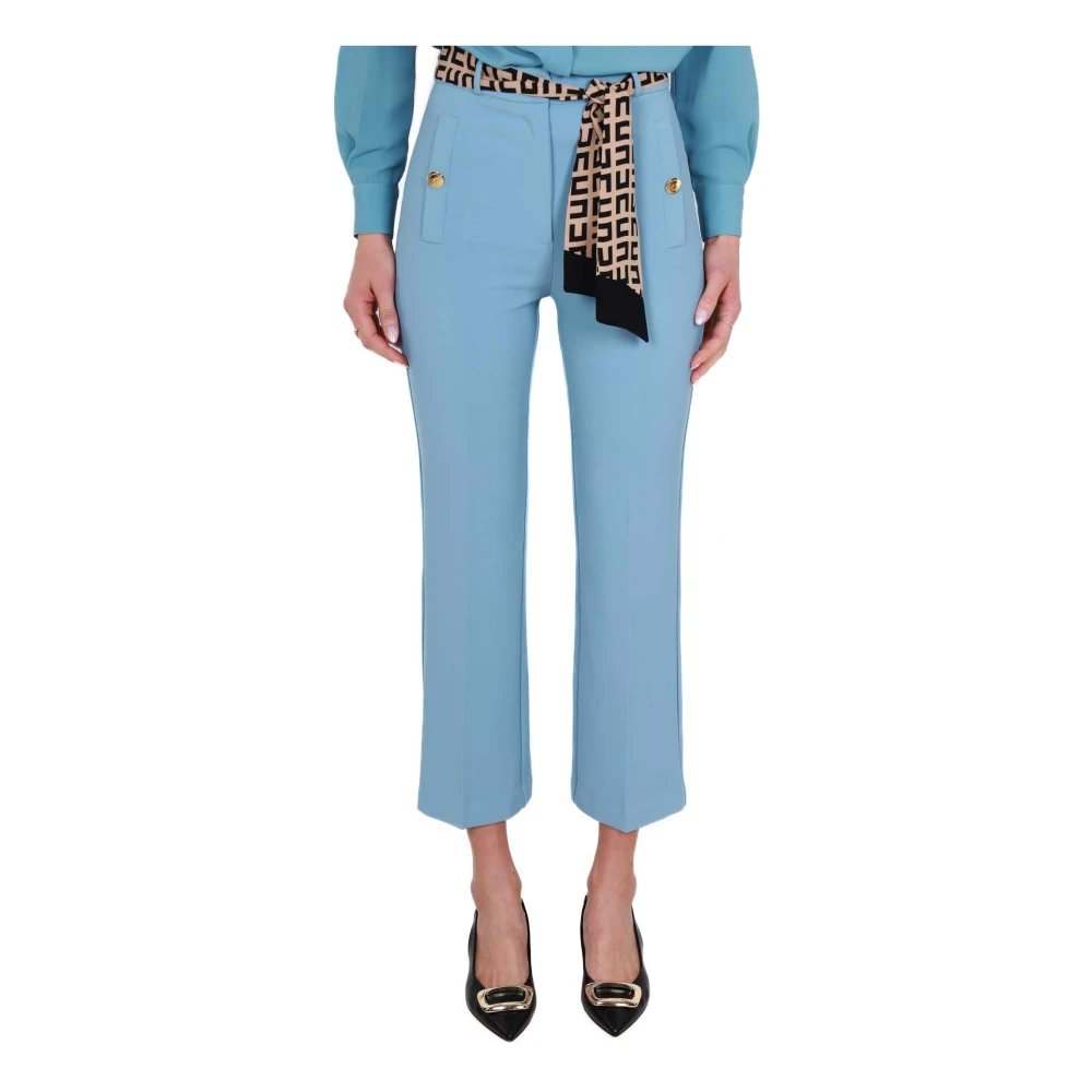 Elisabetta Franchi Elegante Blauwe Crepe Flared Broek Blue Dames