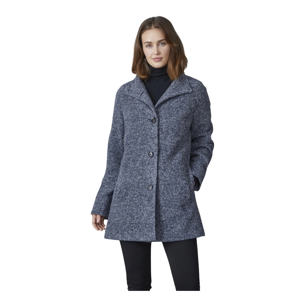 Junge Modern Fit Blauwe Tweed Wollen Jas Blue Dames