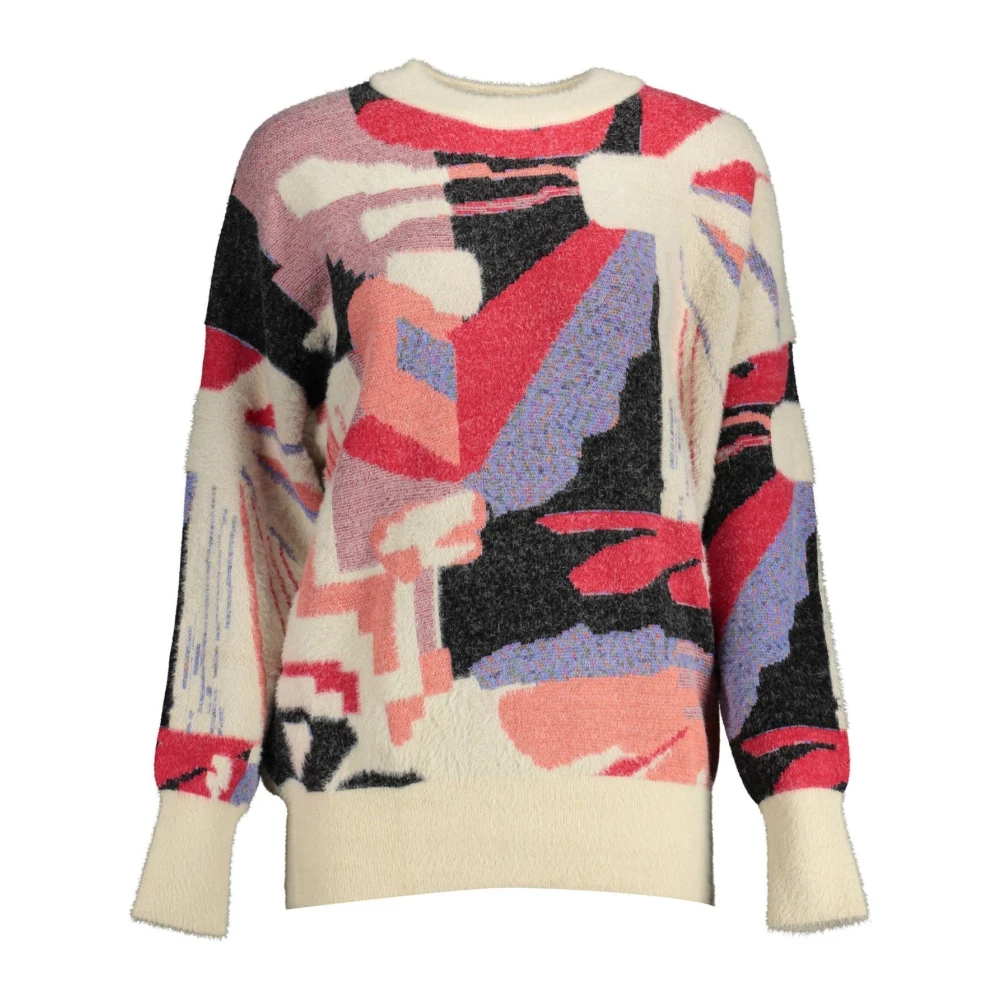 Desigual Women's Multicolor Round-Neck Knitwear,, White Long Sleeve Top Medium