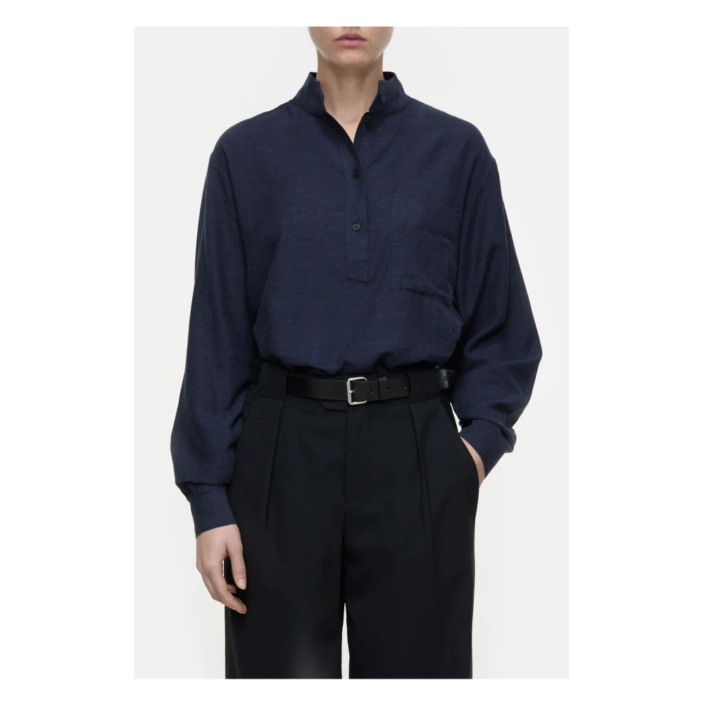 closed Blouse met opstaande kraag in marineblauw Blue Dames