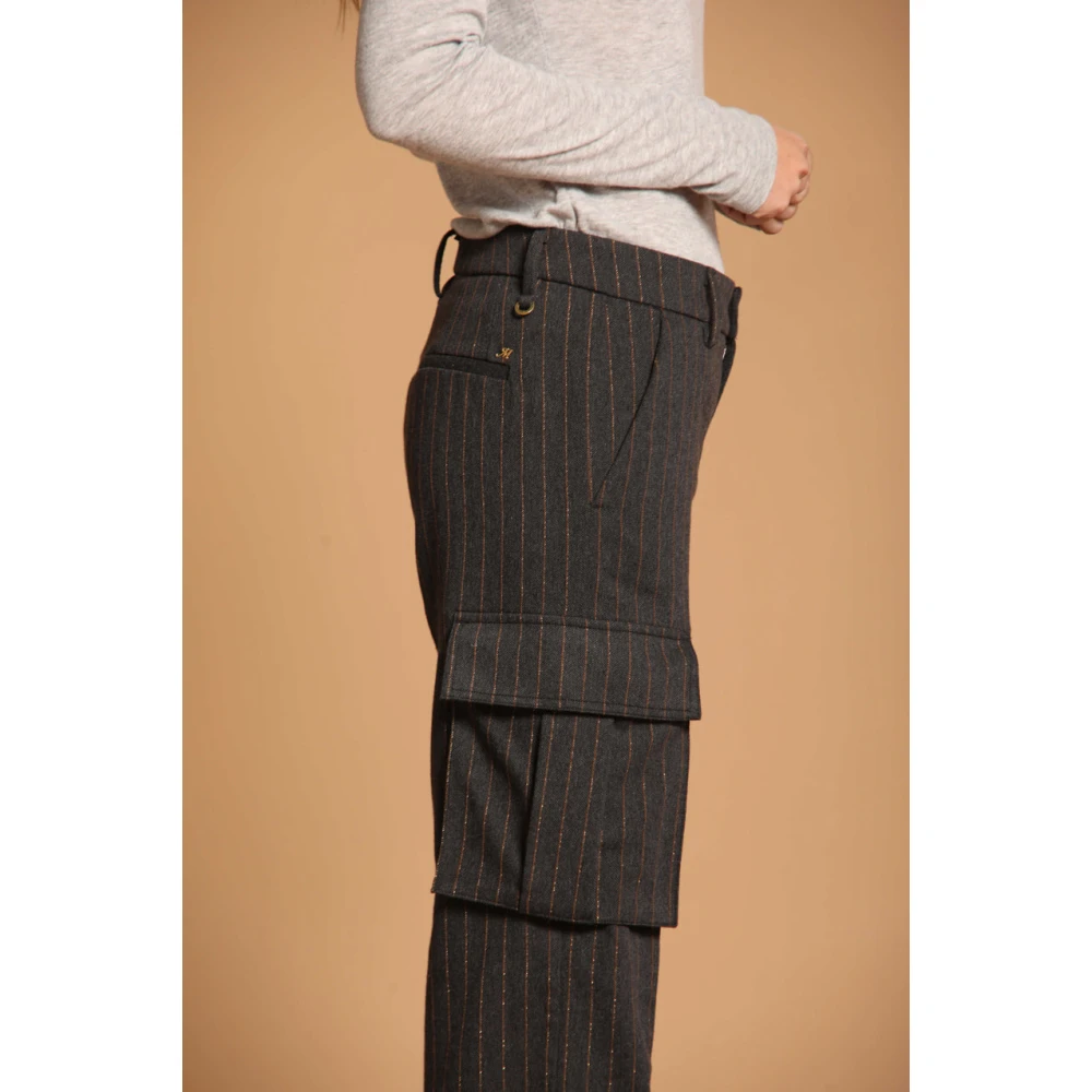 Mason's Gestreepte Cargo Broek Rechte Pasvorm Blue Dames