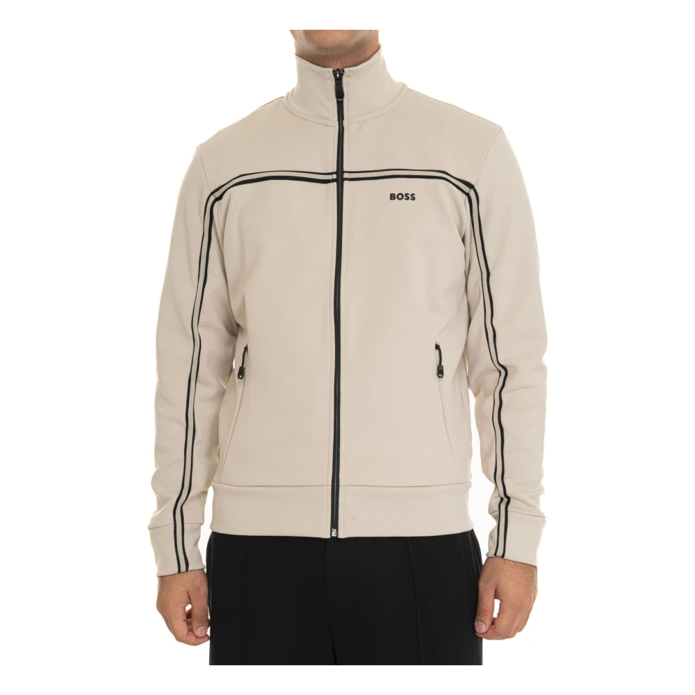 Boss Sweatshirt met ritssluiting en contrastkleurige details Beige Heren