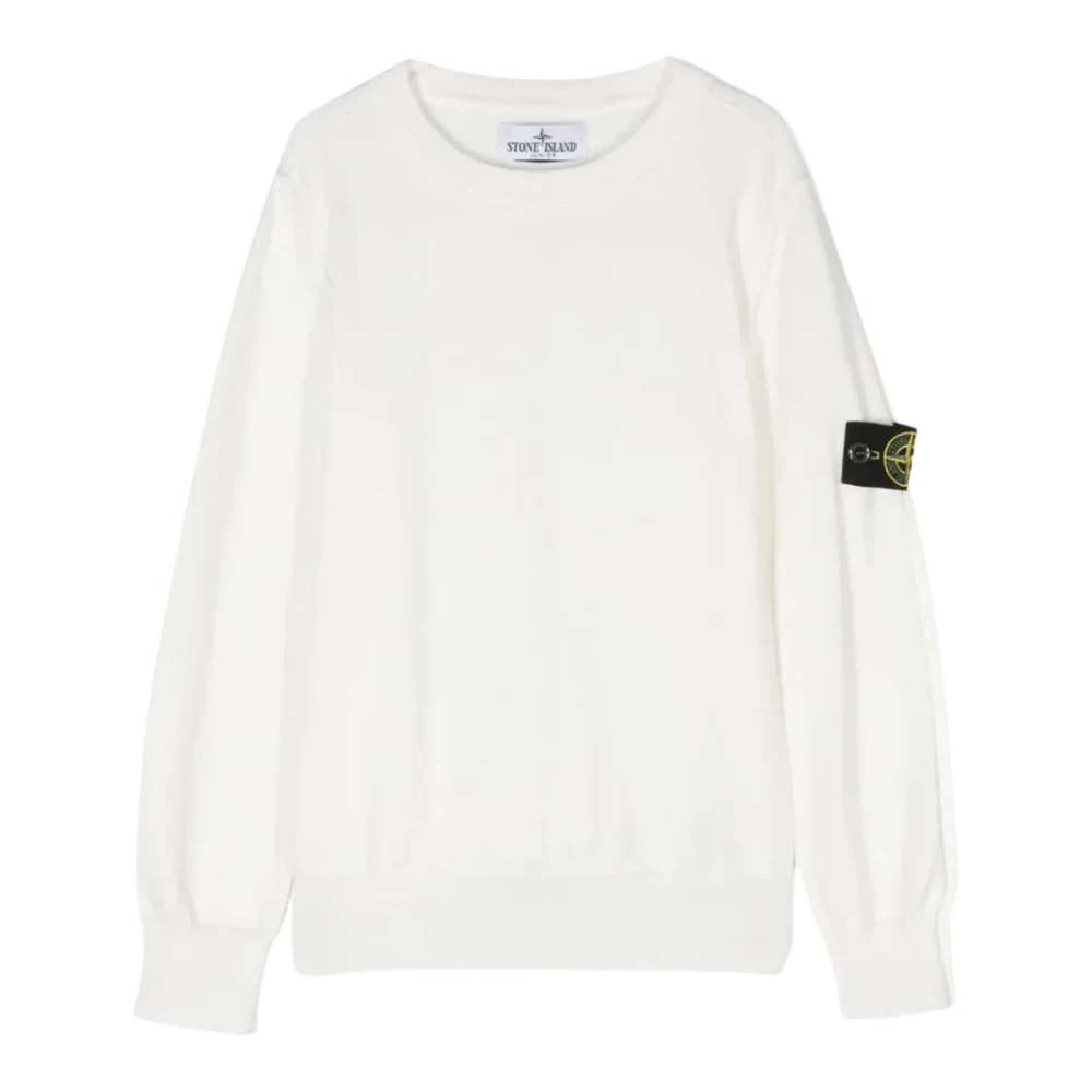 Stone Island Boys White Jumper With Logo Sleeve - Kids Knitwear - 6 Y - Kids