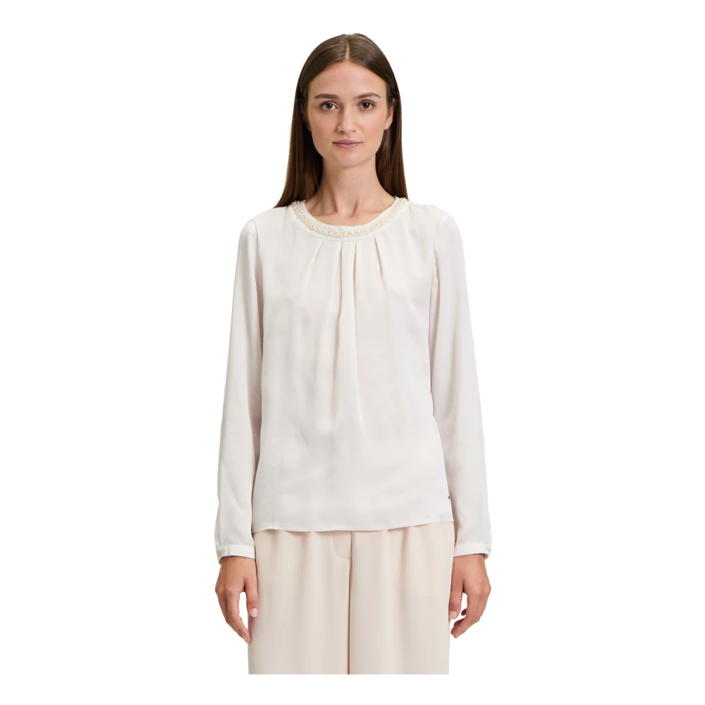 Betty & Co Doorschijnende blouse met parels Beige Dames