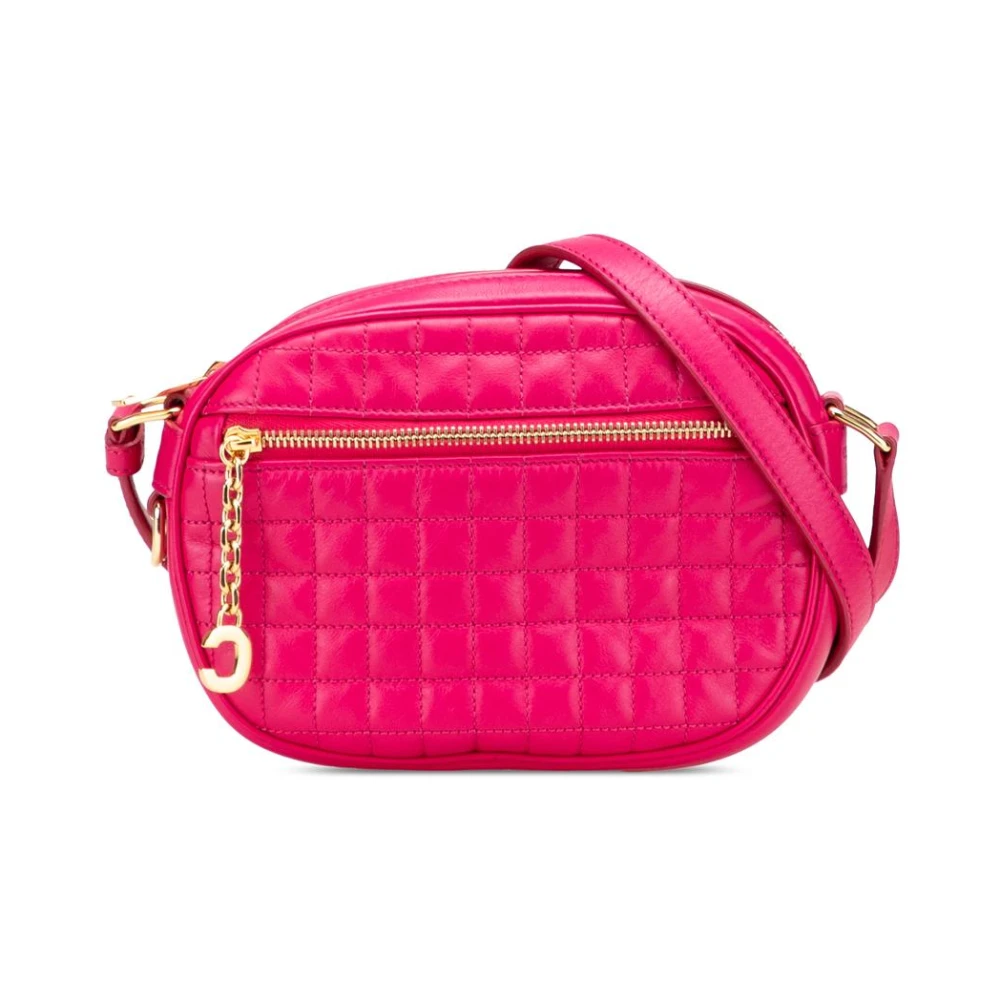 Celine Vintage Women's Pink Pre-Owned Quilted Leather Shoulder Bag With Chain Detail