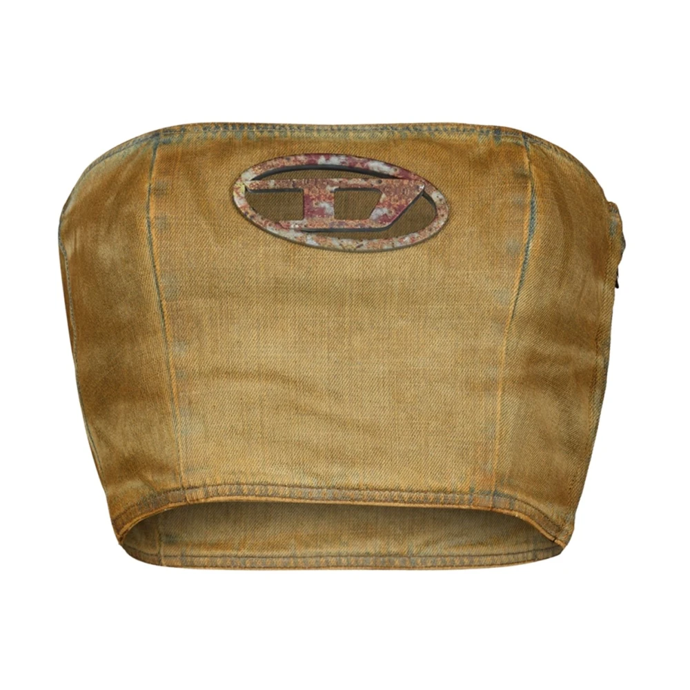 Diesel Women's Brown Sleeveless Tops, Xs, Denim Tube Top