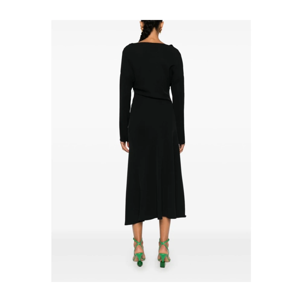 P.a.r.o.s.h. Zwarte Textuur Jurk Boothals Wijd Uitlopende Rok Black Dames