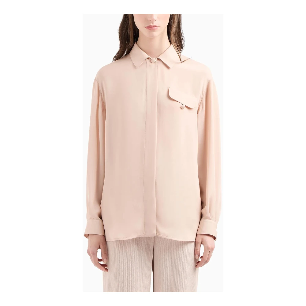 Emporio Armani Zijden Georgette Klassieke Kraag Shirt Pink Dames