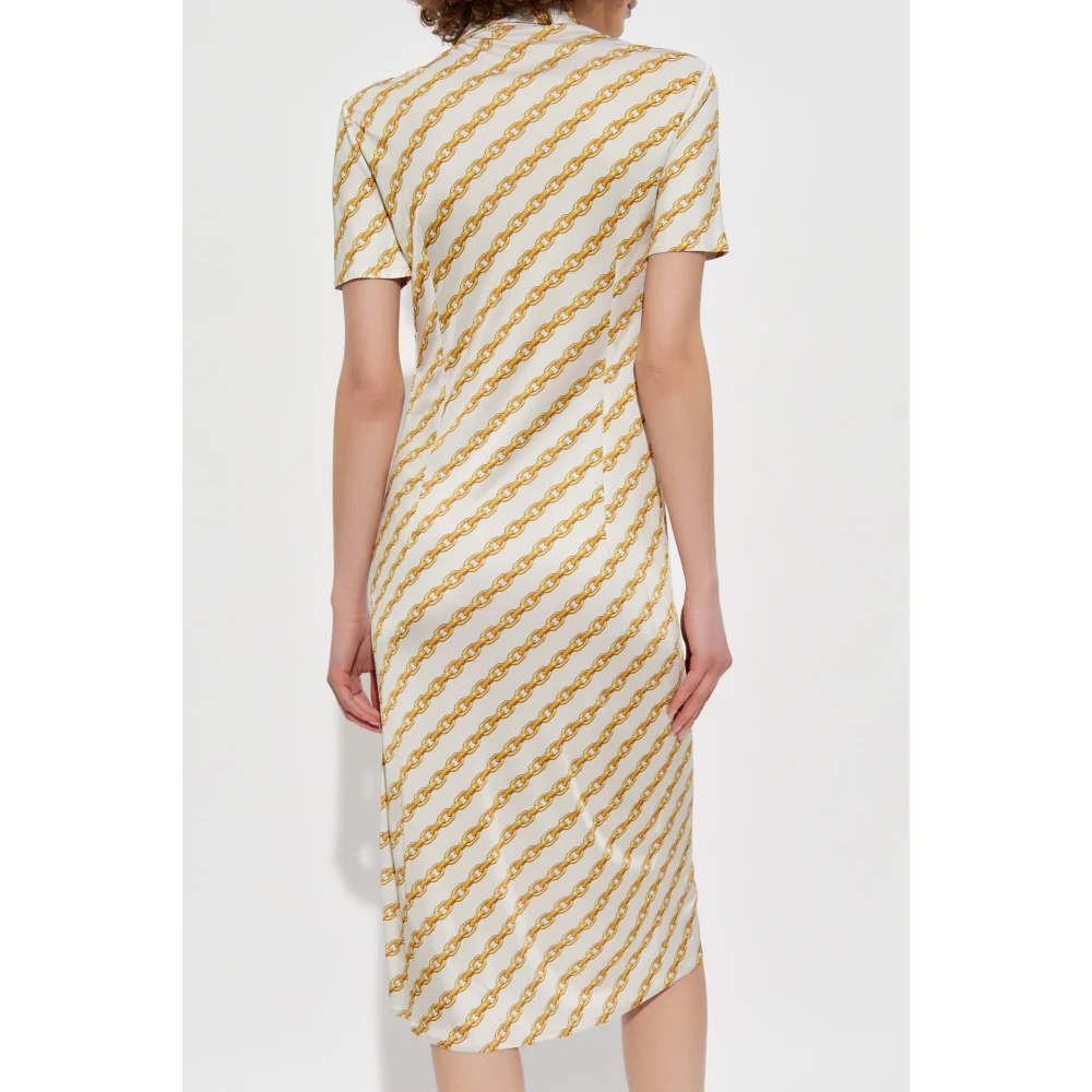 Versace Jurk met gouden ketting strepen print Beige Dames