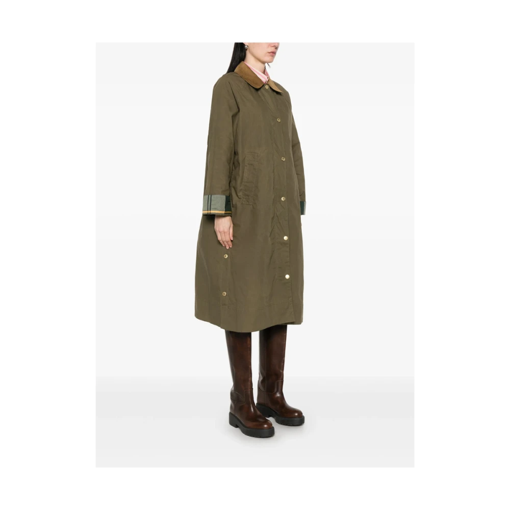 Barbour Groene Mos Jas met Corduroy Kraag Green Dames