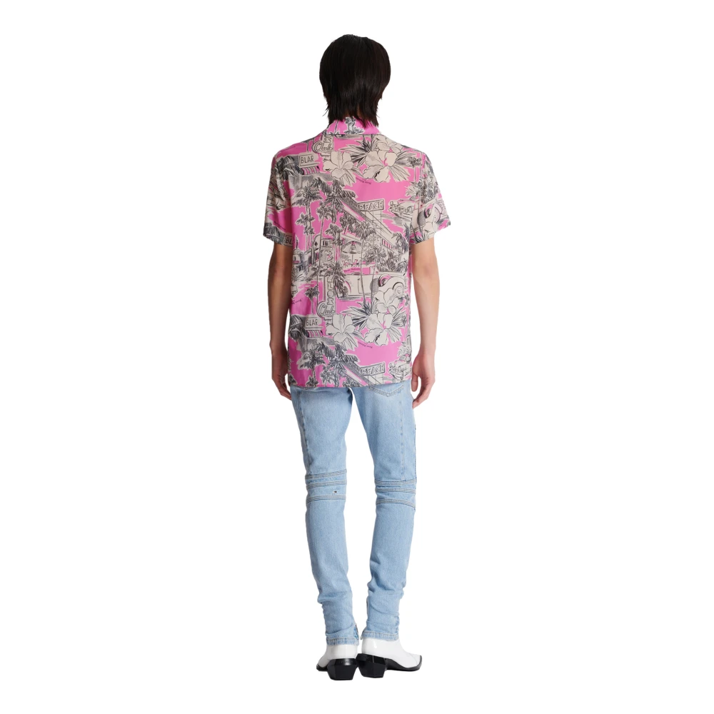 Balmain Kortemouw zijden pyjamashirt met Miami-print Pink Heren