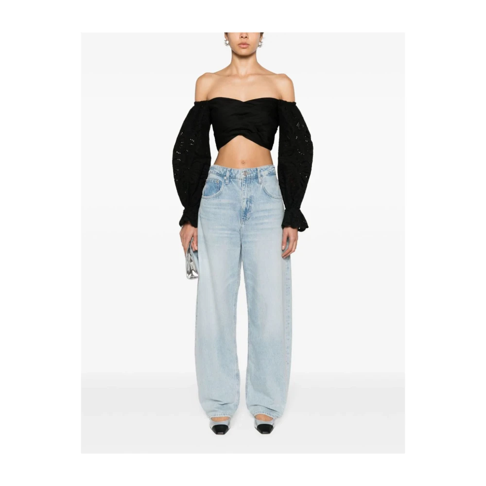 Self Portrait Zwarte Off-shoulder Sweetheart Shirt Black Dames