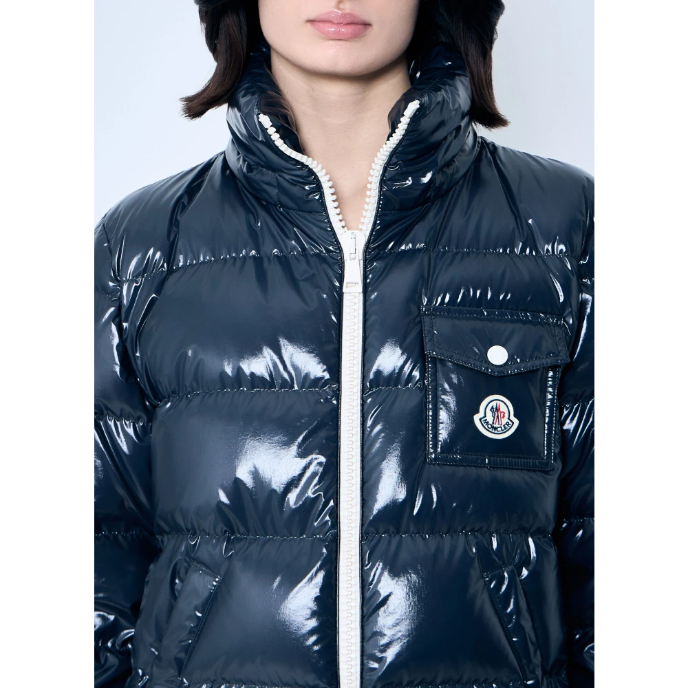 Moncler Korte donsjas met afneembare capuchon Blue Dames