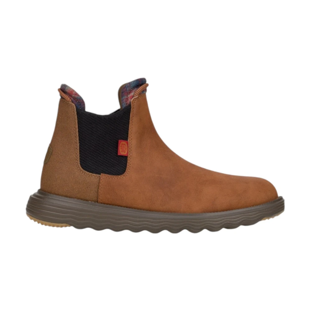 Hey Dude Men's Brown Leather Ankle Boots With Elastic Closure