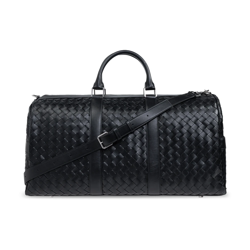 Bottega Veneta Zwart Zilver Duffle Tas Black Heren