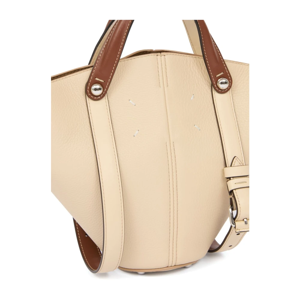 Maison Margiela Amandel Leren Tote Tas met Zilveren Hardware Beige Dames