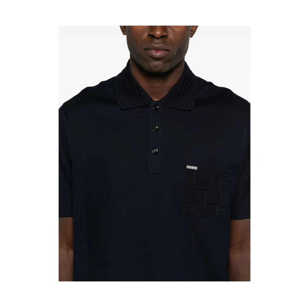 Salvatore Ferragamo Navy Blue Sweater met Logo Patch Blue Heren