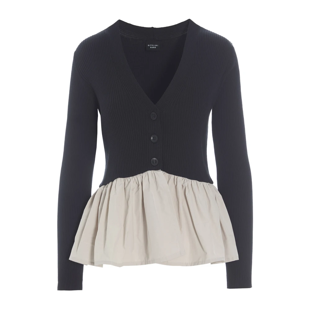 Bitte Kai Rand Zwart Ivoor Flounce Ribgebreide Blouse Black Dames
