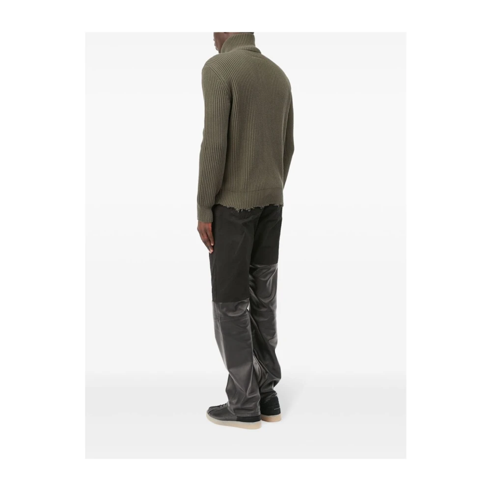 MM6 Maison Margiela Groene Geribde Katoenen Cardigan met Rits Green Heren