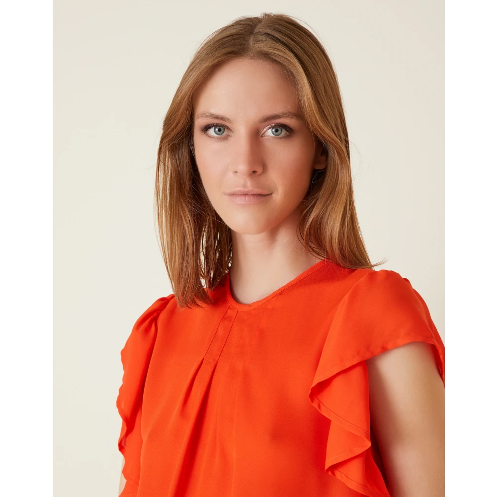 Manila Grace Blouse met ruches Orange Dames