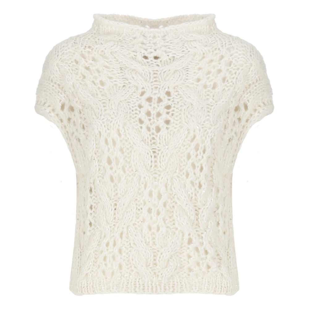 Antonelli Firenze Vit paljettsweater med utsnittsdetaljer White, Dam