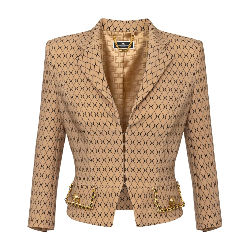 Elisabetta Franchi Cropped Jack met Diamantprint en Ketting Brown Dames