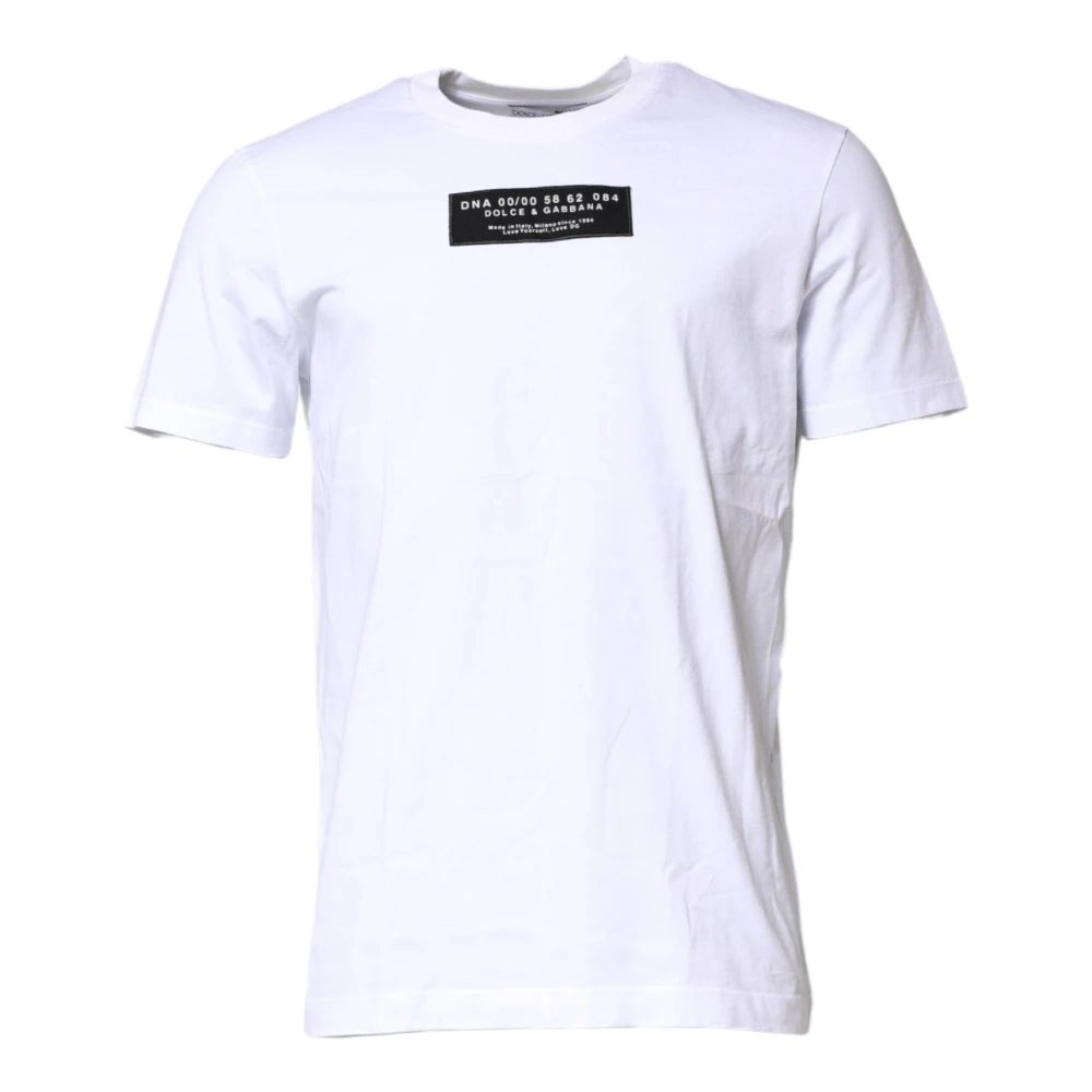 Dolce & Gabbana Men's White T-Shirts, Xl, Cotton Logo Patch Crew Neck T-Shirt