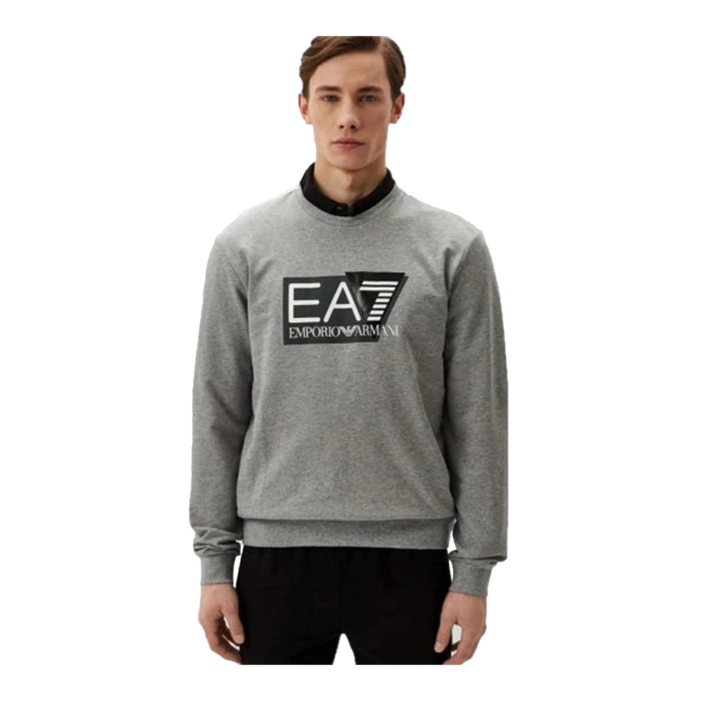 Emporio Armani EA7 Katoenen Pullover Ronde Hals Lange Mouw Gray Heren