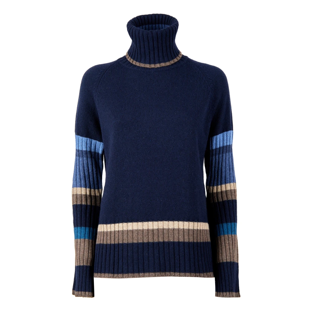 Gallo Dames effen blauw coltrui met contrasterende veelkleurige details Multicolor Dames