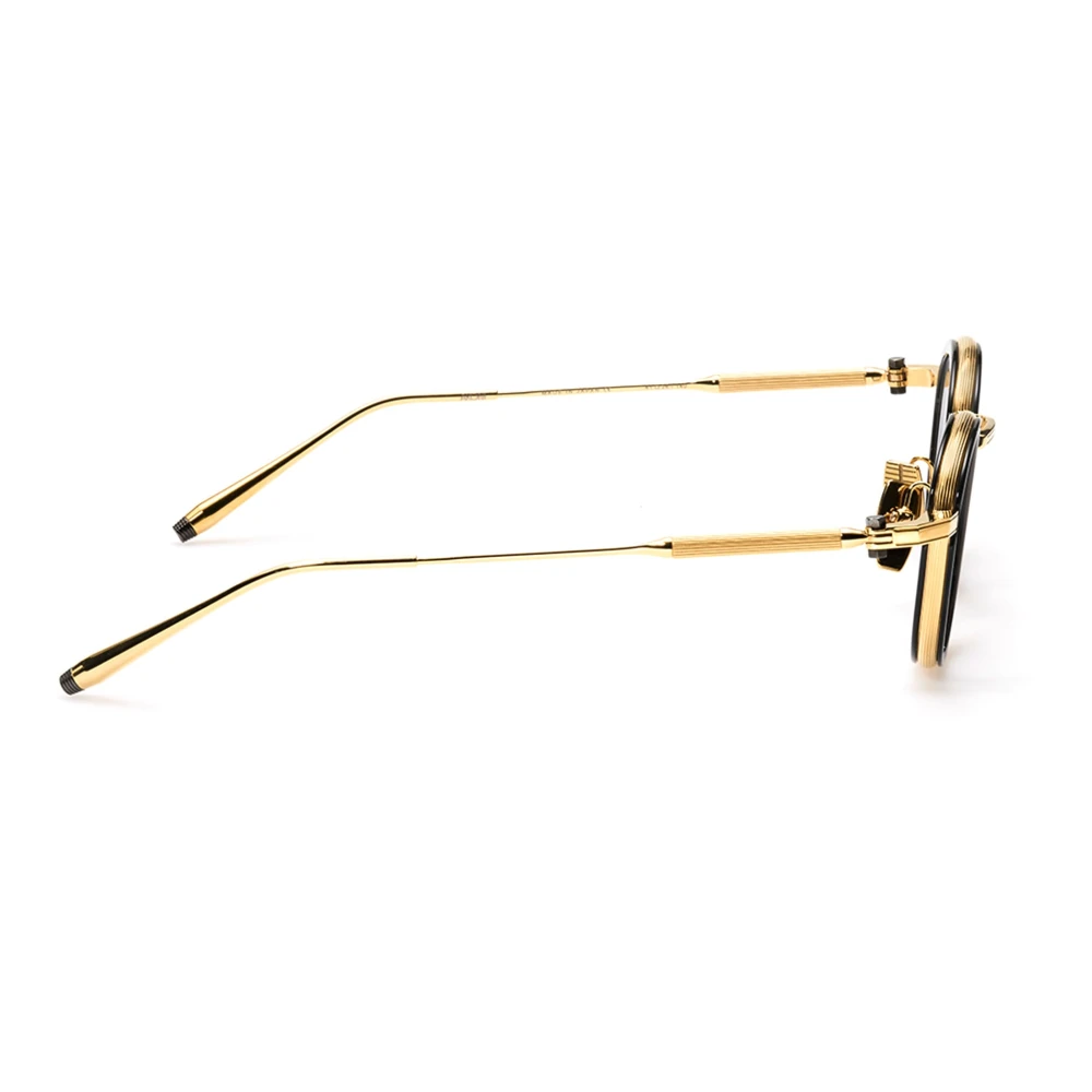 Akoni Elegante Ronde Bril Goud Zwart Kristal Yellow Heren