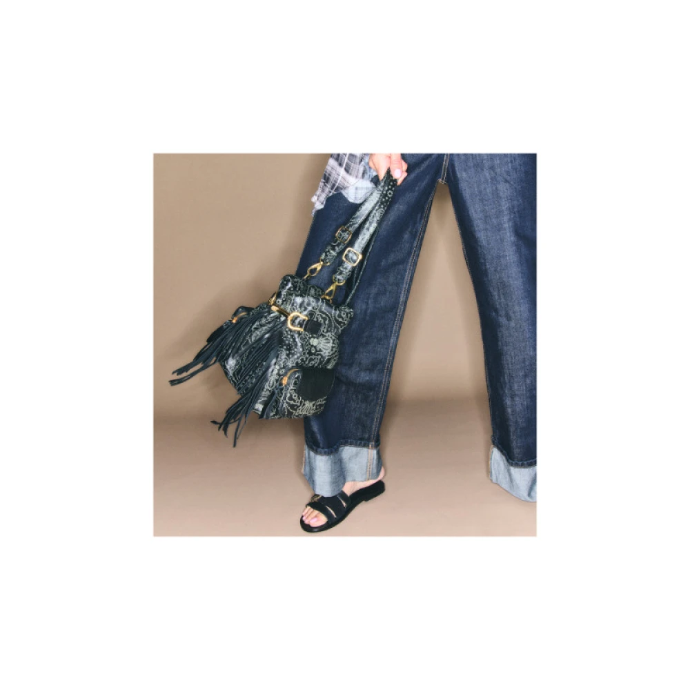 Claris Virot Lola Bandana Leren Bucket Tas Black Dames