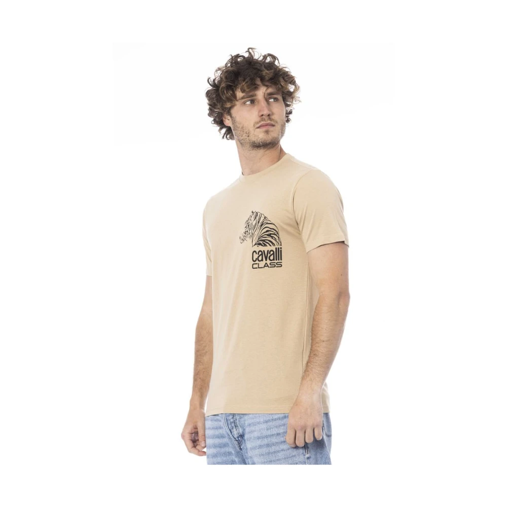 Cavalli Class Beige Katoen Logo Print T-Shirt Beige Heren