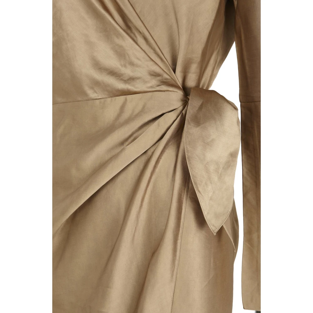Cortana Wikkel Linnen Viscose Jurk Cocoa Brown Dames
