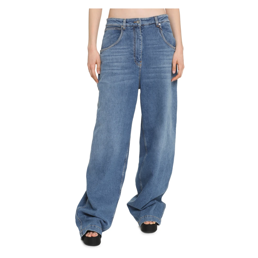 ETRO Wijde jeans met logo patch Blue Dames
