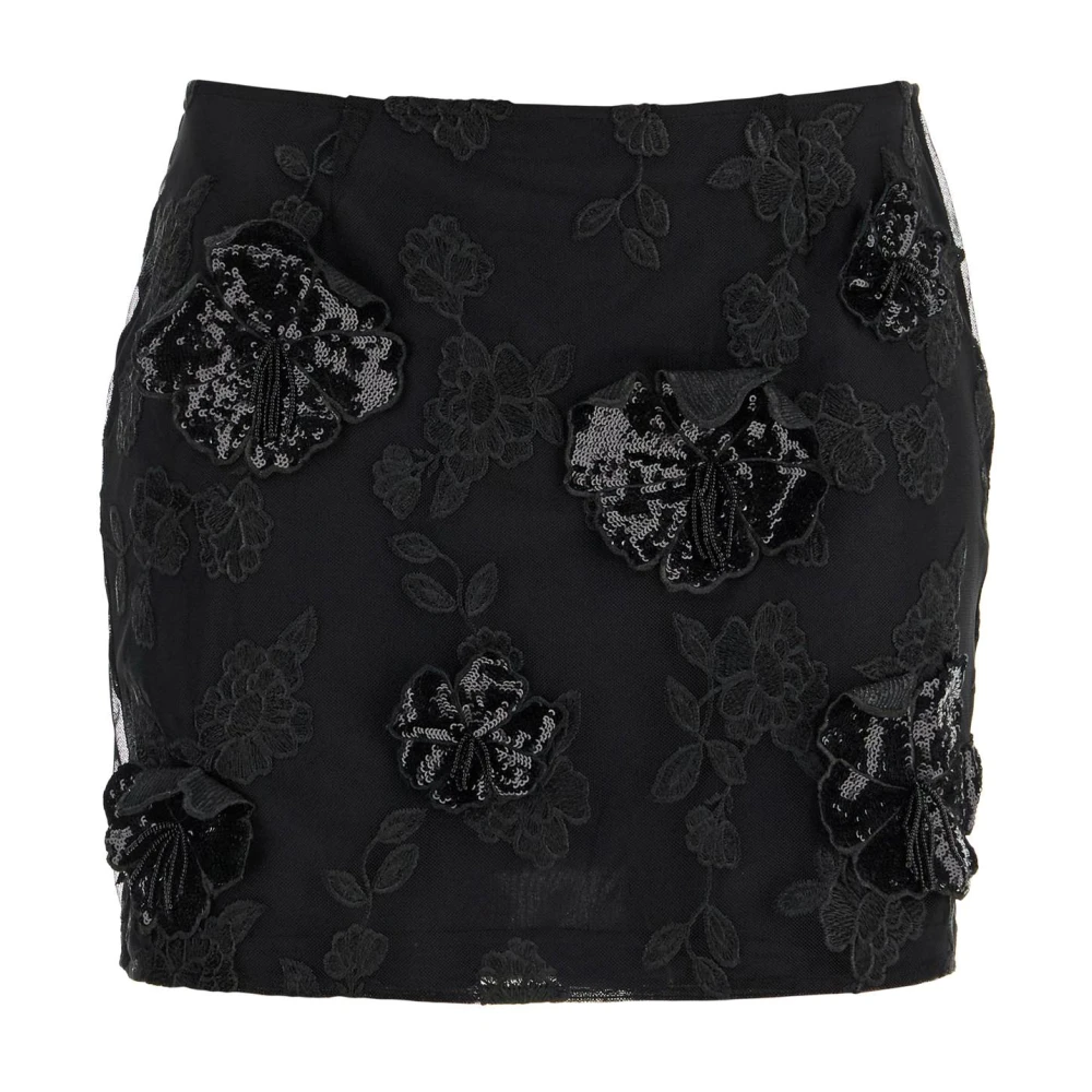 Rotate Birger Christensen Floral Mesh Mini Rok Black Dames