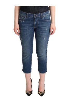 Mid Waist Denim Cropped Jeans
