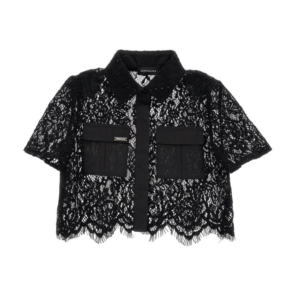 Monnalisa Girls Black Camicia In Pizzo - Kids Shirts - 10 Y - Kids