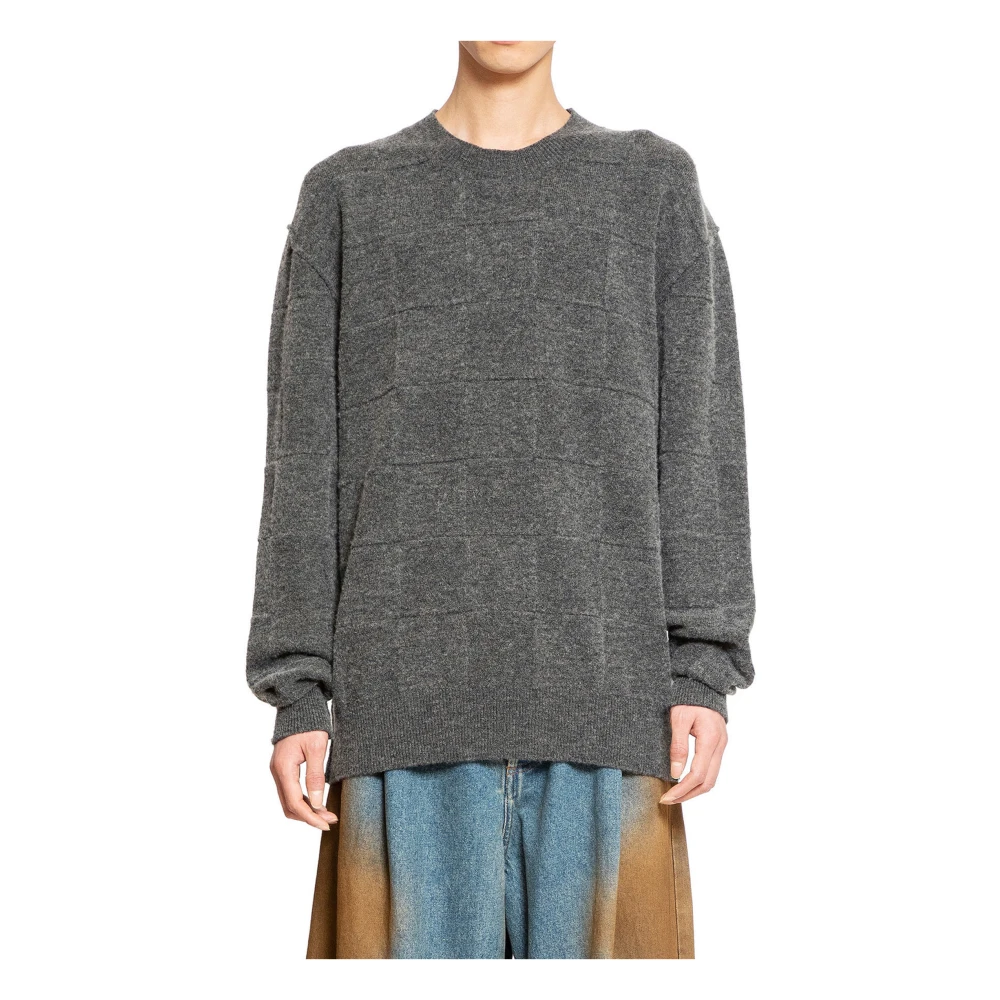 UMA Wang Geruite Wol Kasjmier Gebreide Top Gray Heren