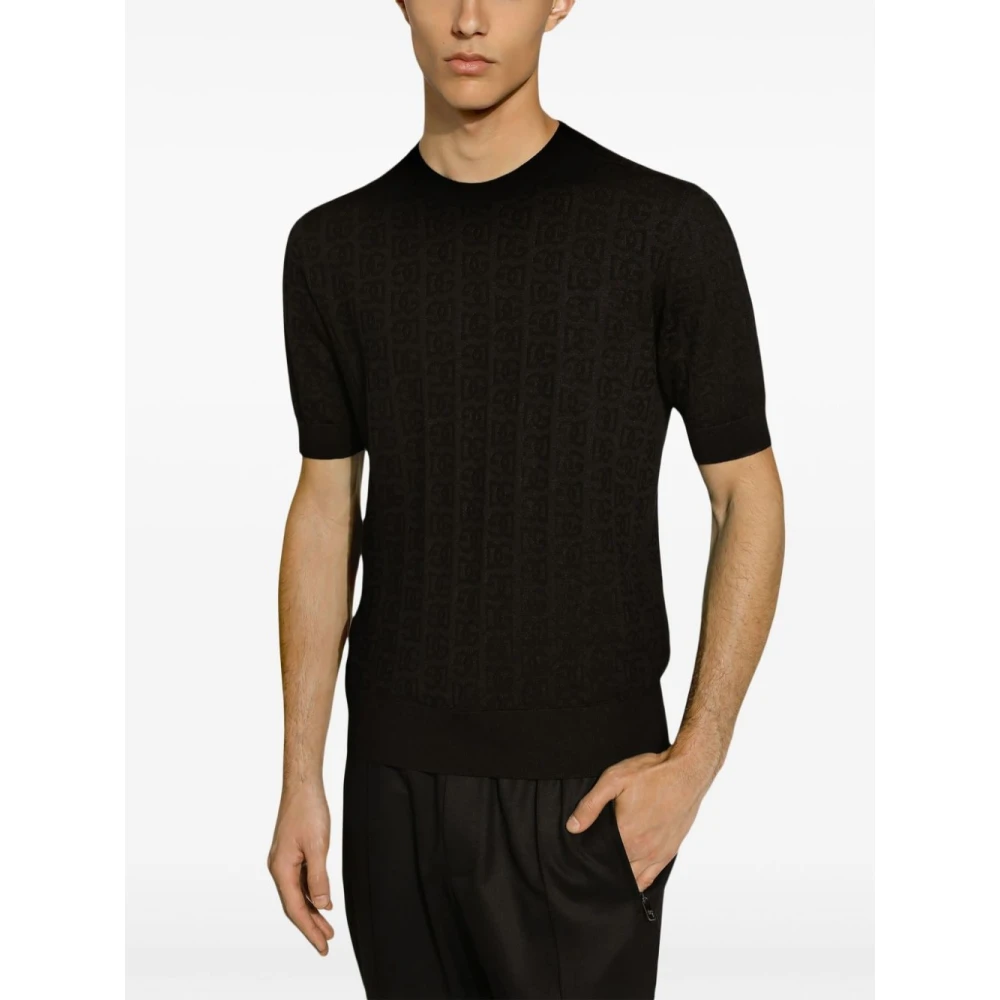 Dolce & Gabbana Zwarte Monogram Jacquard Crew Neck Sweater Black Heren