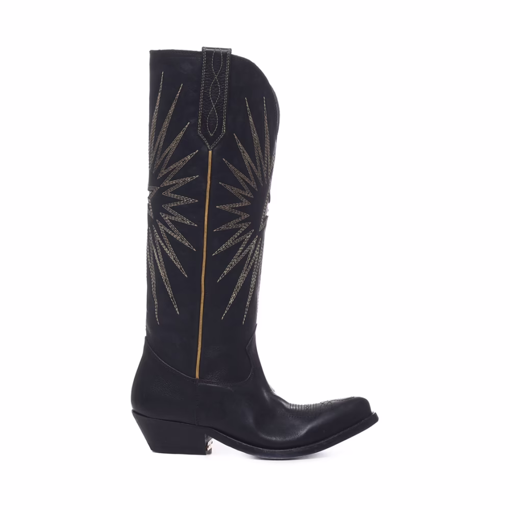 Schwarze Lederstiefel mit Sterneneinlage