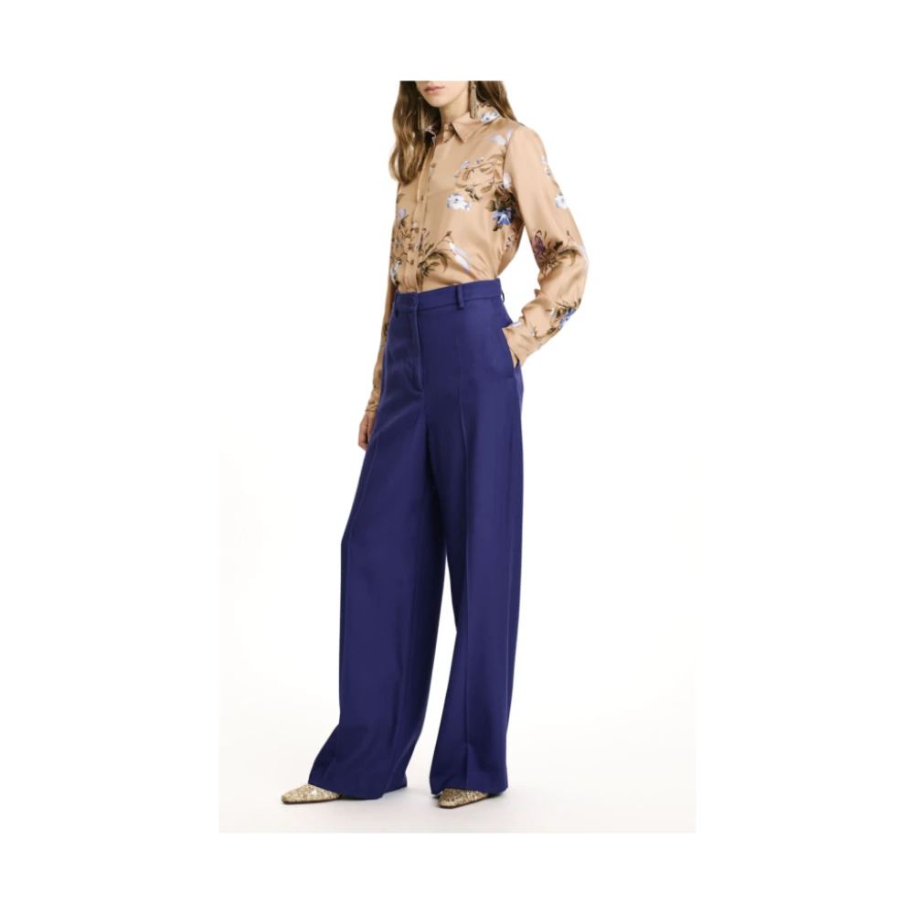 Momoni Blauwe wollen rechte broek Purple Dames