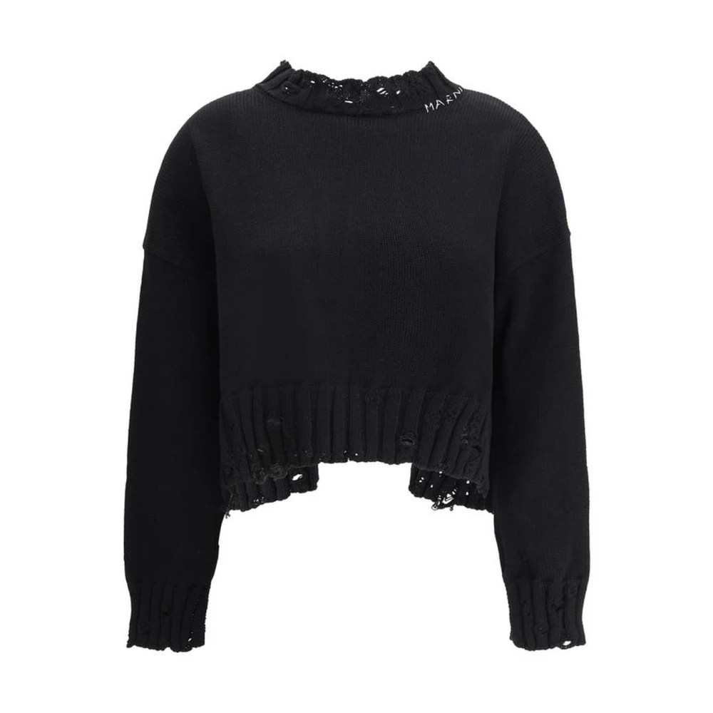 Marni Geribbelde Cut-Out Sweater met Dropped Schouders Black Dames