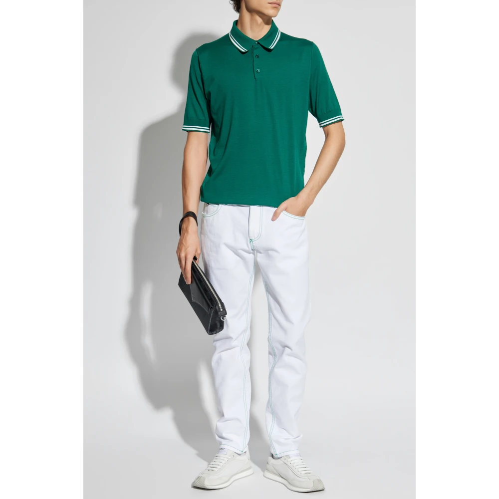 Dolce & Gabbana Zijden polo met logo-applicatie Green Heren