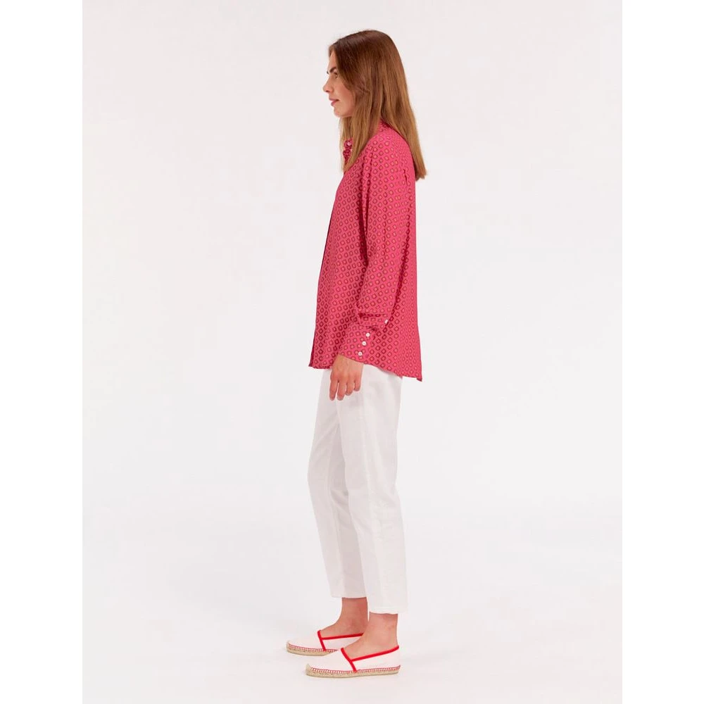 Ines De La Fressange Paris Roze Crepe Shirt met Leon Borduurwerk Pink Dames