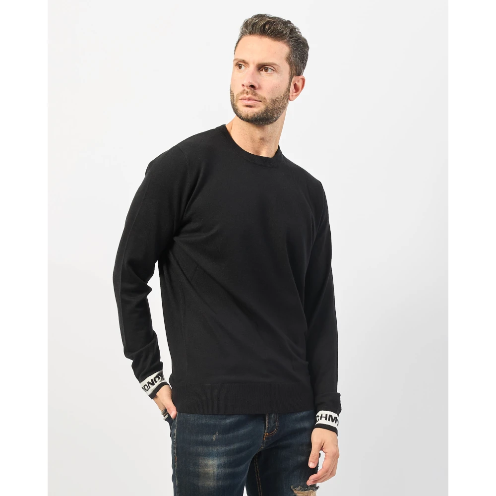 Richmond Zwarte trui met contrasterende geribbelde manchetten Black Heren