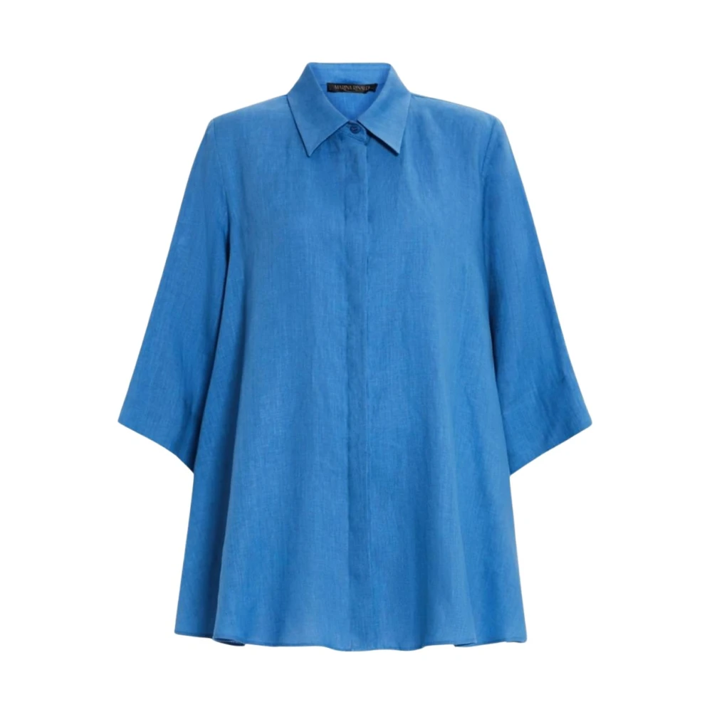 Marina Rinaldi Blauwe Linnen Tuniek met Kraag Blue Dames